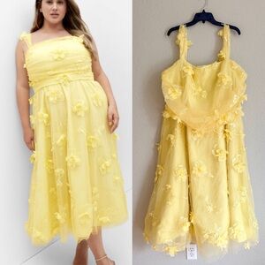 City Chic Plus Size Leilani 3D Floral Fit Flare Midi Dress lemon Yellow